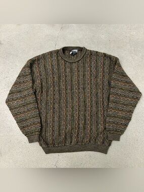 Vintage 90s Coogi Style 3D Knit Cable AOP Sweater Size Medium